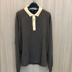 Drake's - Charcoal Merino Wool Knitted Rugby Shirt - Size S